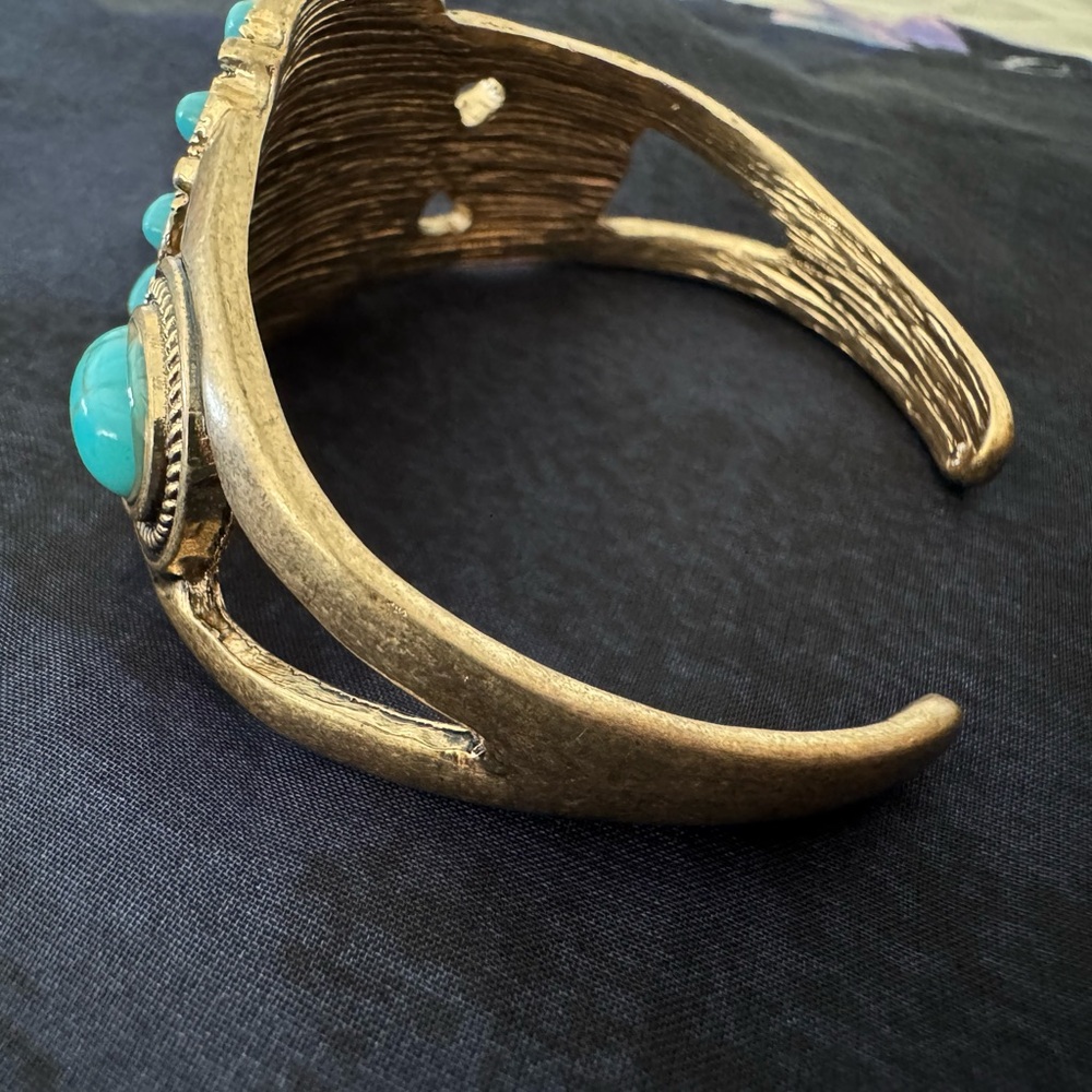 Southwestern Turquoise Style Wide Cuff Bracelet Boho Statement - Picture 13 of 16